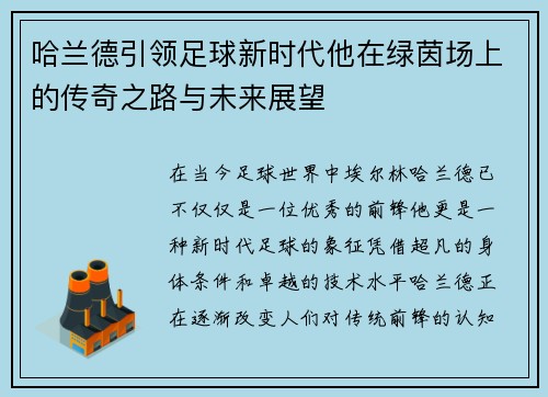 哈兰德引领足球新时代他在绿茵场上的传奇之路与未来展望